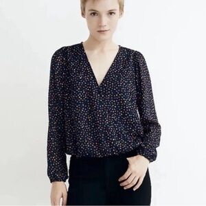 Madewell Dark Blue Blouse with Colorful Dots